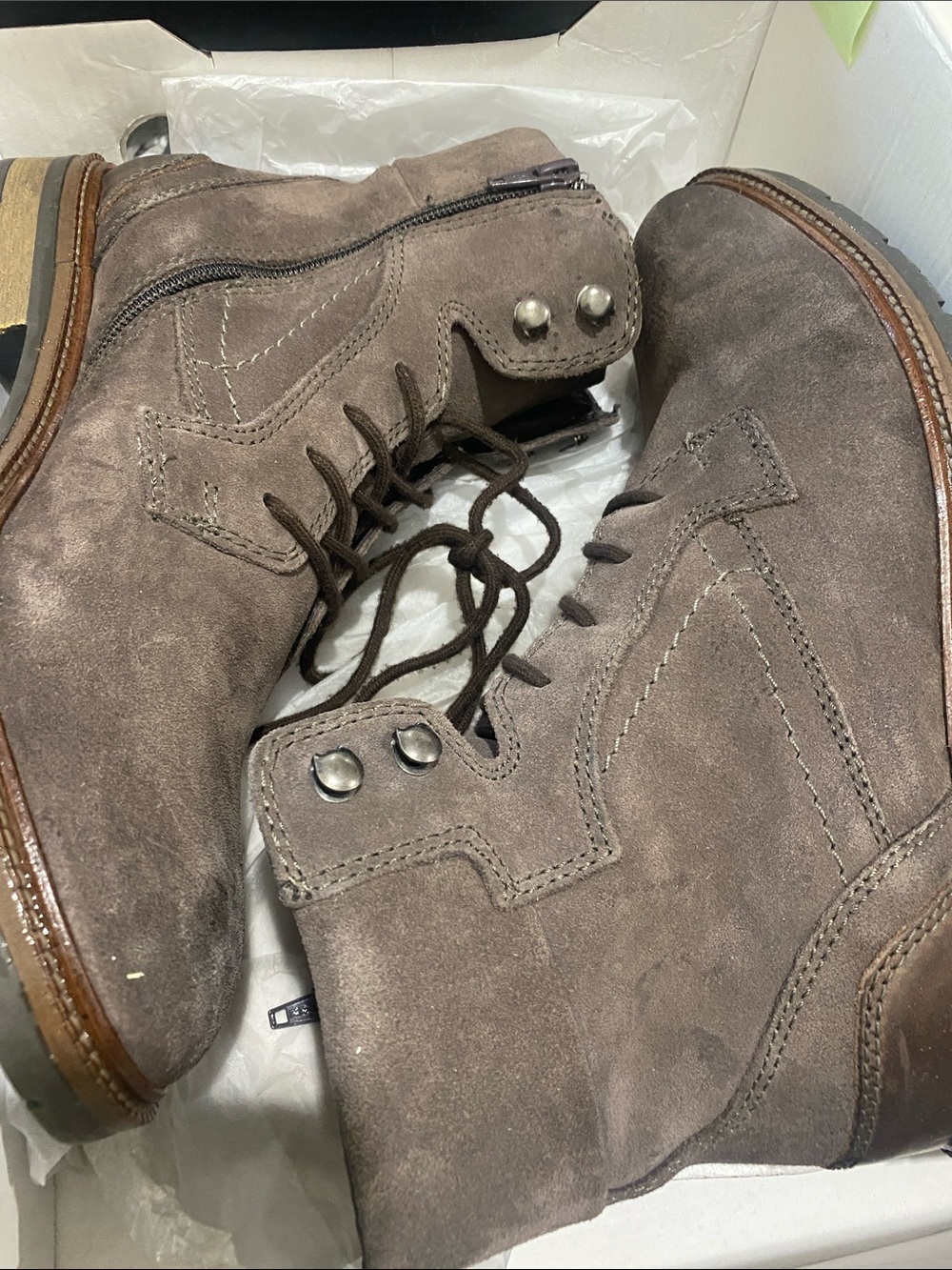 Bar III Taupe Suede Lace-Up Ankle Boots with Side Zip